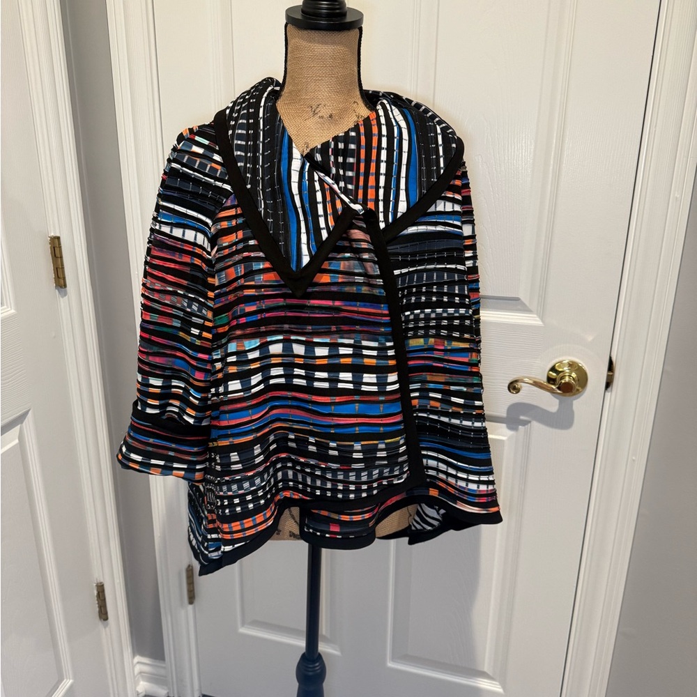 Joseph Ribkoff Multi-Color Striped Jacket Top. - Picture 7 of 8